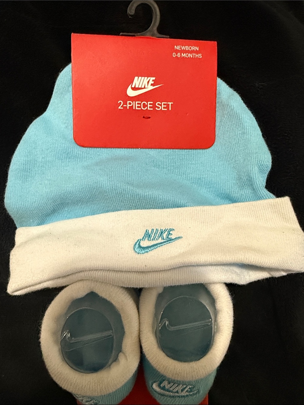 Nike Baby 2-Piece Hat & Booties Set in Light Blue and White
